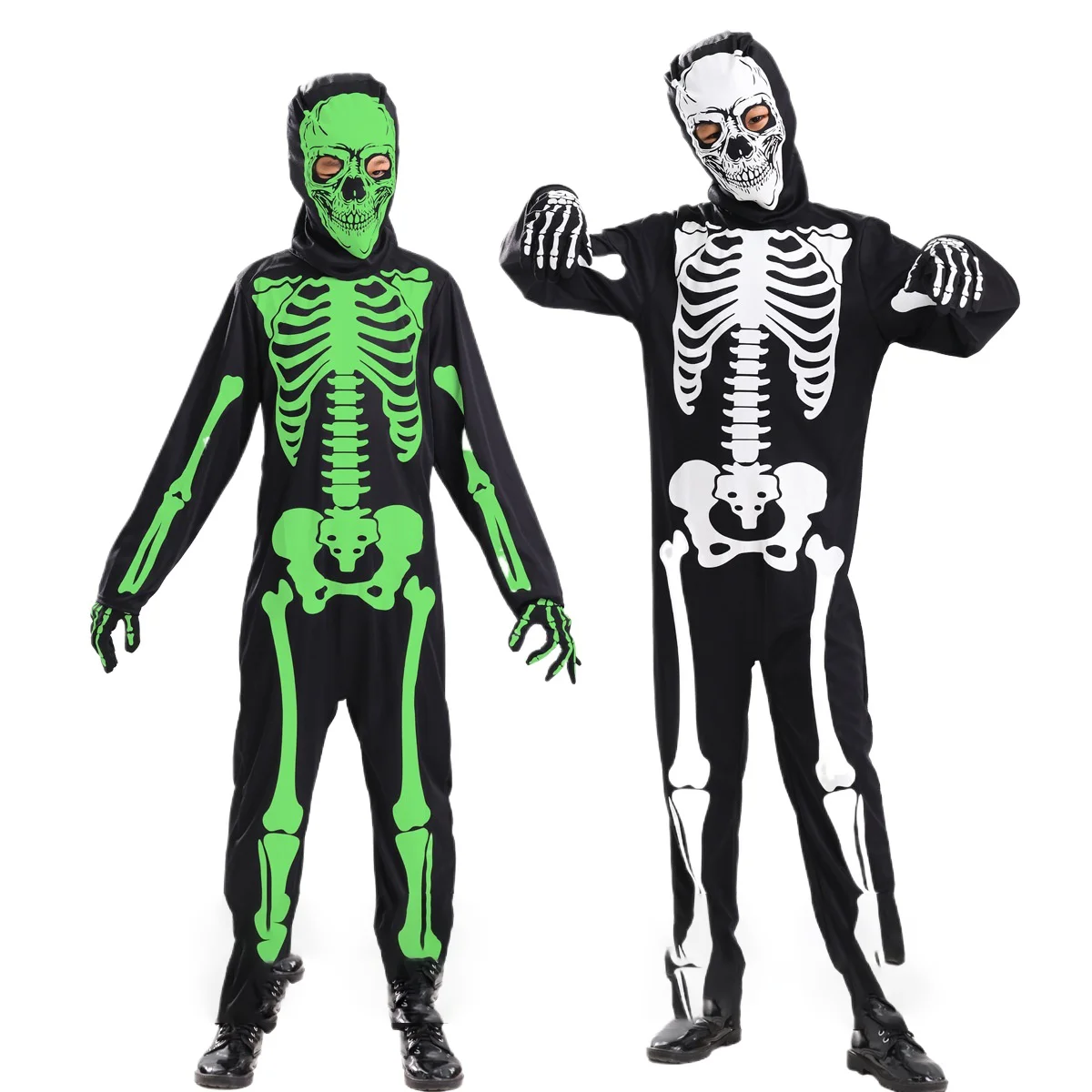 

﻿ Halloween Kids Glow-in-Dark Skeleton Ghost Onesie Costume Toddler Role-Play Party Outfit with Hat & Gloves Spooky Hot Sale!