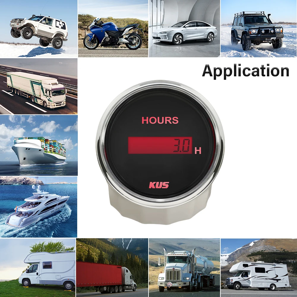

KUS 52mm Engine Hour Meter Gauge Waterproof Time Gauge with Backlight 12V 24V for Auto Car Boat Motorcycle Truck Yacht Vessel
