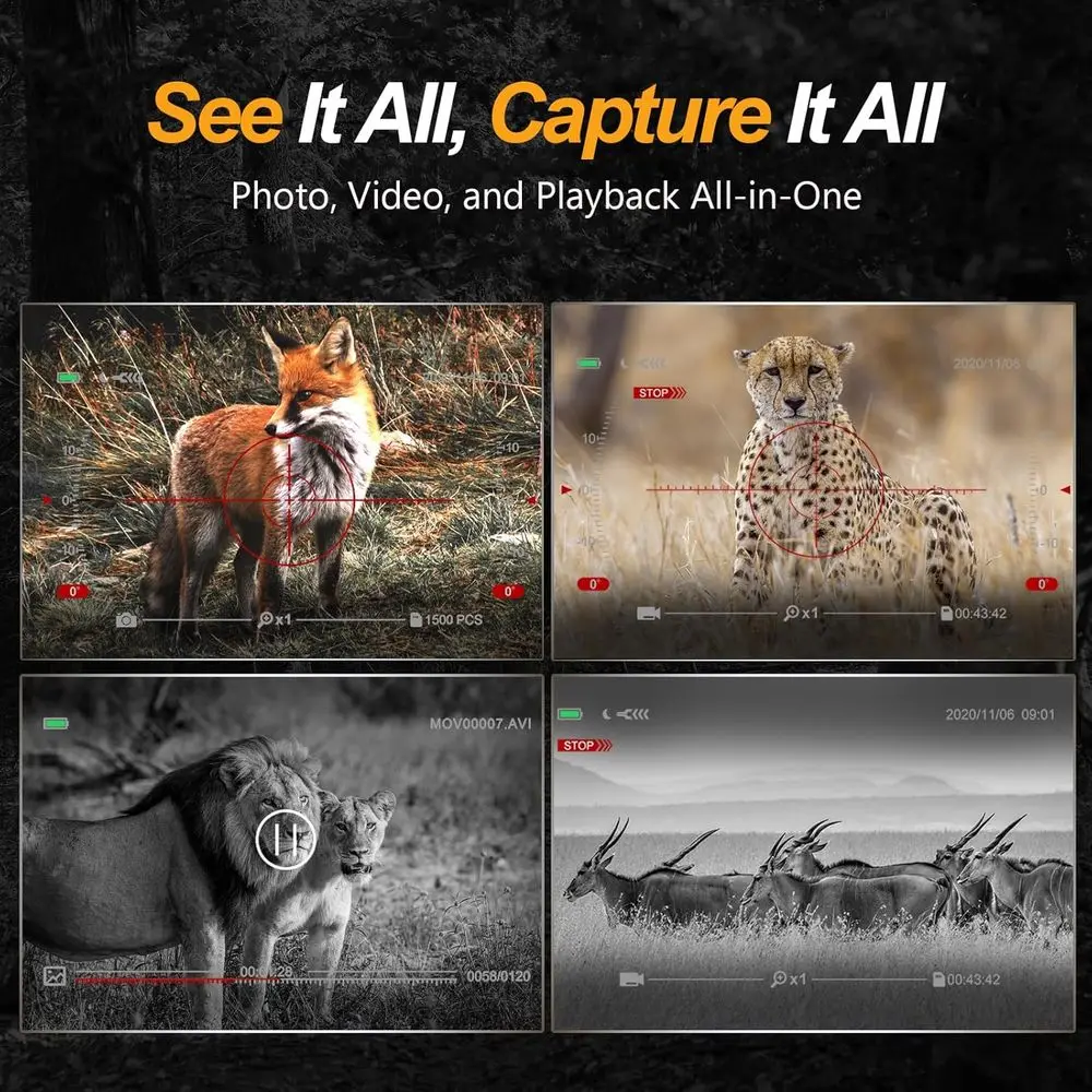 مناظير رؤية ليلية 4K متقدمة مع IR، تكبير 8X، 3 شاشات، بطاقة 32 جيجابايت، مثالية للتخييم والصيد والأمن #5