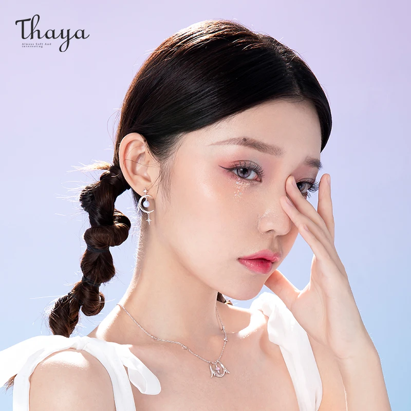 Thaya Original Design Moon Women Earrings Elegant Hanging Earrings Dangle Silver Color Crystal Earrings Engagement Fine Jewelry