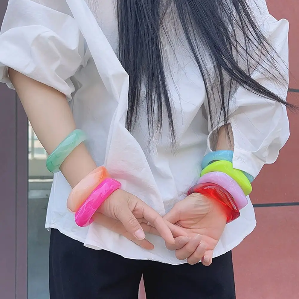 Fashion Acrylic Geometric Chunky Bangles Colorful Irregular Charm Bracelet Wristband Jewelry Gifts