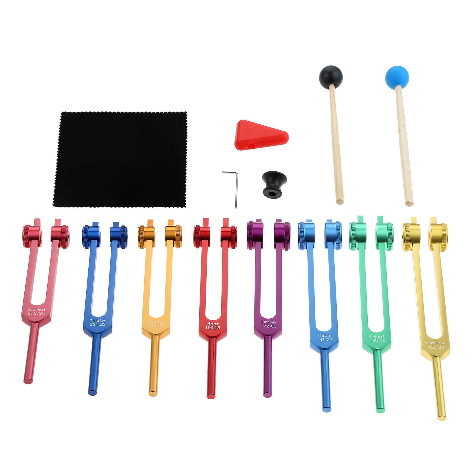 Imagem -04 - Liga de Alumínio Colorida Tuning Forks Martelo com Caixa Pcs 1kit Acessórios para Chakra 40.22hz 136.1hz 39.27 H.27 264 316 177 23 272.2hz