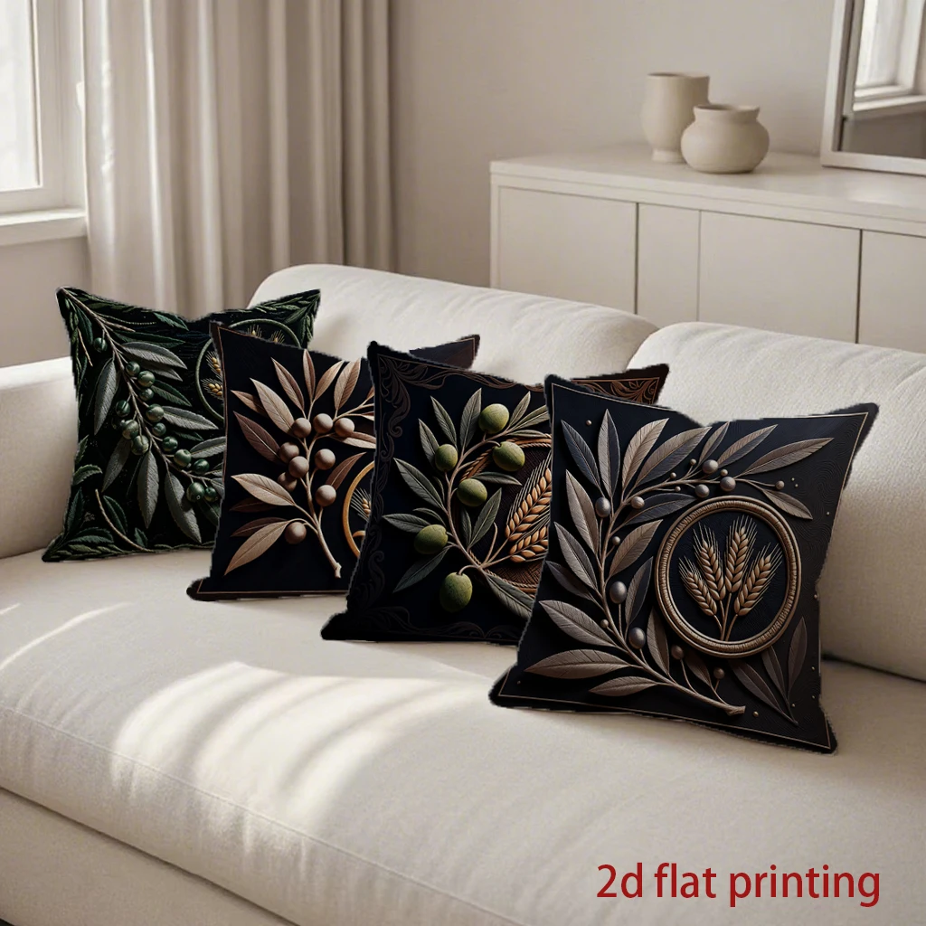 Vintage Botanical Wheat Olive Print Throw Pillow Covers Pattern Cushion Cover Suitable For Sofa Bedroom Car Pillow Cover
