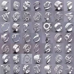 5pcs/Lot Fashionable Silver Color Moon Heart-Shaped Snake Geometric Jewelry Wide Ring Open Adjustable Stainless Steel Ring Gift