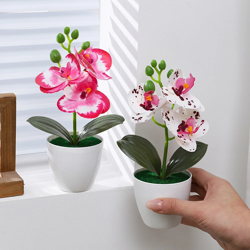 Bonsái de orquídeas y mariposas artificiales, planta de flores falsas, decoración para el hogar, oficina, boda, centros de mesa, regalo