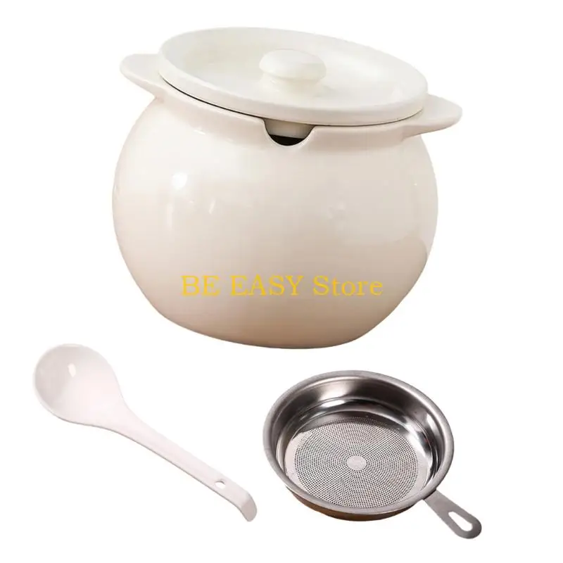 E28F High Capacity 1400Ml Ceramic Oil Dispenser With Filter And Comfortable Handle Bacons Greases Container