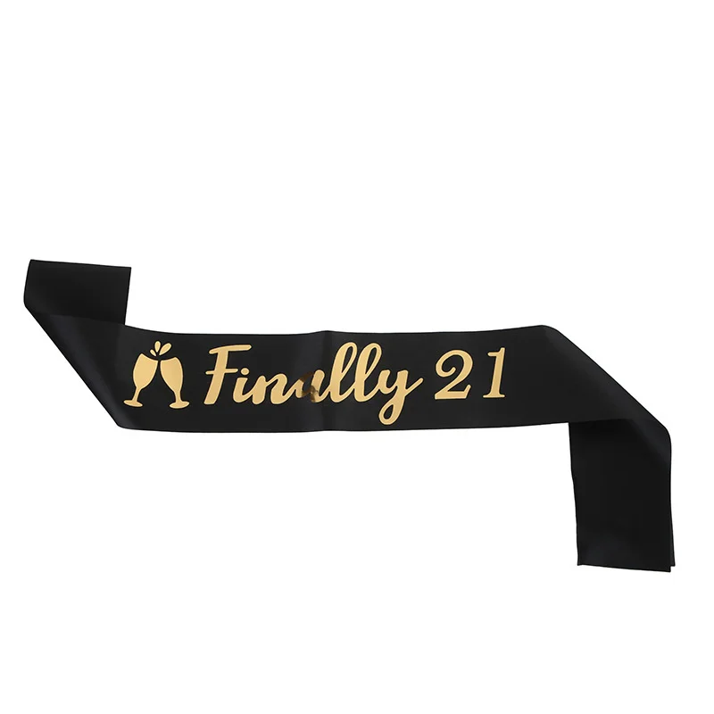 Solid color satin cloth bronzing printed letters birthday party straps FINALLY 21 birthday girl ribbon belt can be customized