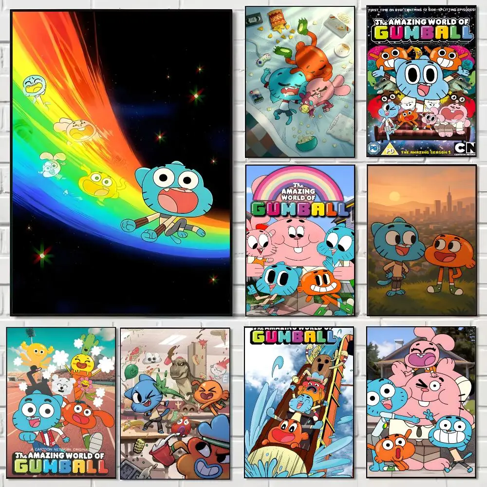 Kids Cartoon T-The Amazing World of Gumball Poster Pegatina artistica HD autoadhesiva impermeable para salon dormitorio