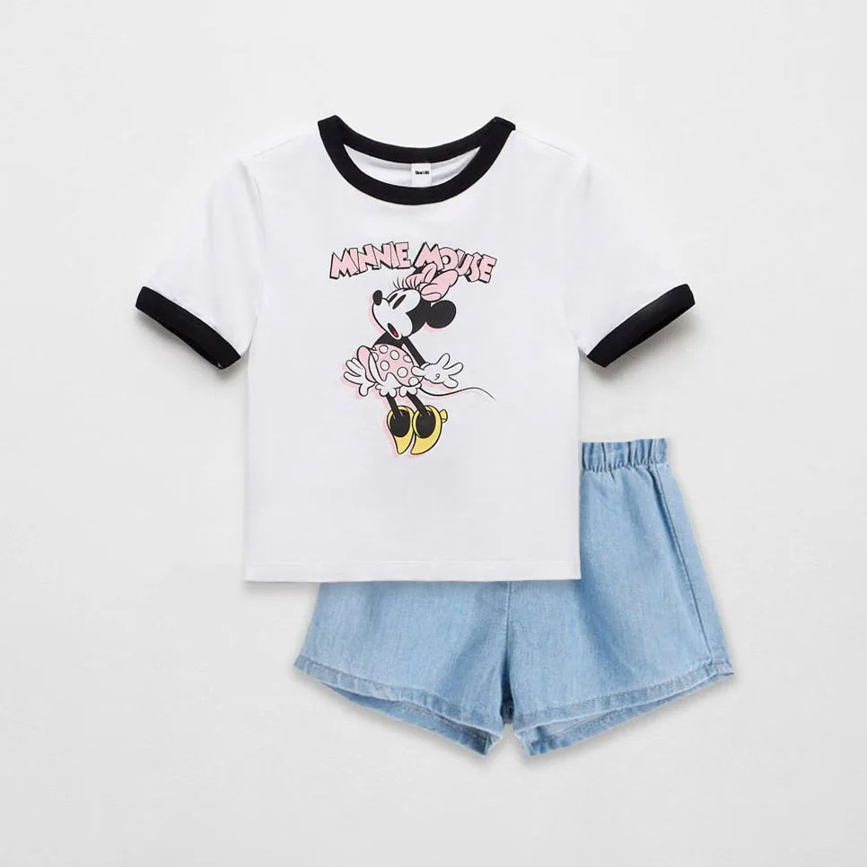 2Pcs Summer Kids Girl Outfit Sets Soft Cotton Stitch Toddler Girl Clothes Children's Costume Fashion Kids Girl Tees + Shorts image 4