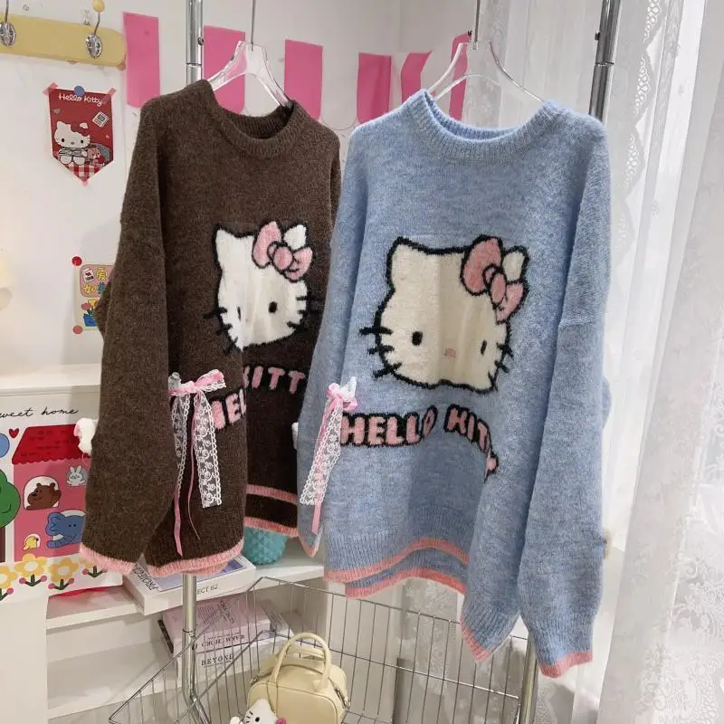 جديد الخريف والشتاء مرحبا كيتي حجم كبير لينة وشمعية لطيف الحلو الجاكار كسول نمط سترة المرأة الاتجاه بالجملة