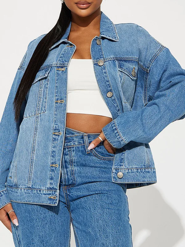 

Casual Loose Women's Denim Jaet Casual Collar Flip Collar Jeans Outerwear Stand Fit Summer Collection Chinese Brand