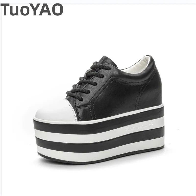 

Кроссовки на танкетке из натуральной кожи 12 см, повседневные дышащие кроссовки на скрытом каблуке, новые весенне-осенние брендовые вулканизированные туфли высокого бренда