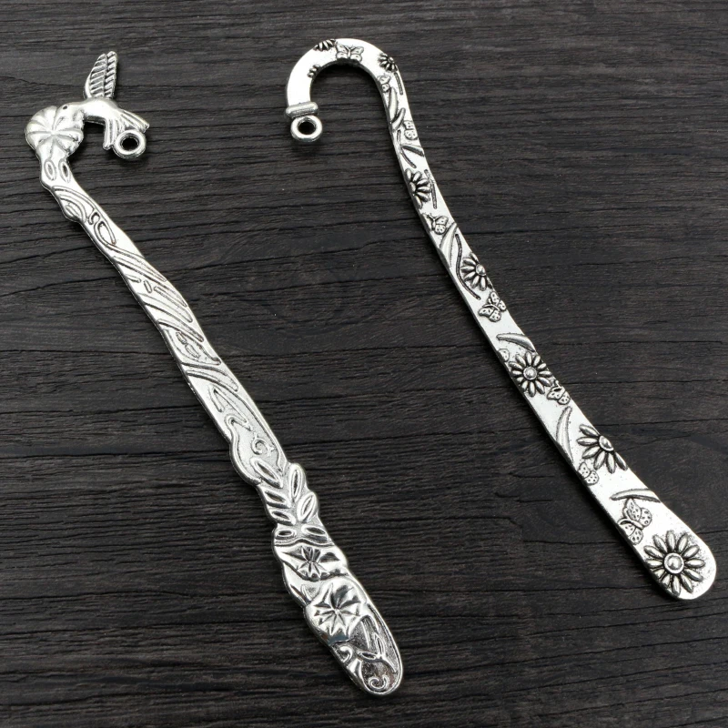 5pcs Vintage DIY Bookmark Charms Flower Antique Silver Plated Zinc Alloy Charms Pendant for Bookmarks Metal Jewelry Accessories