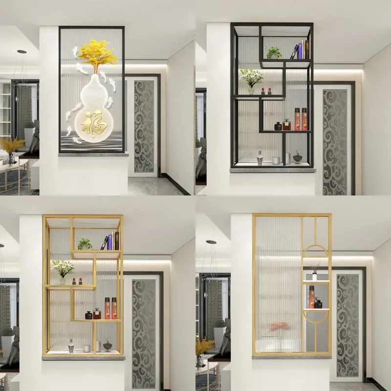 Modern Iron Frame Glass Partition Screen for Bathroom Half Wall or Living Room Divider Stainless Steel Washbasin Rack