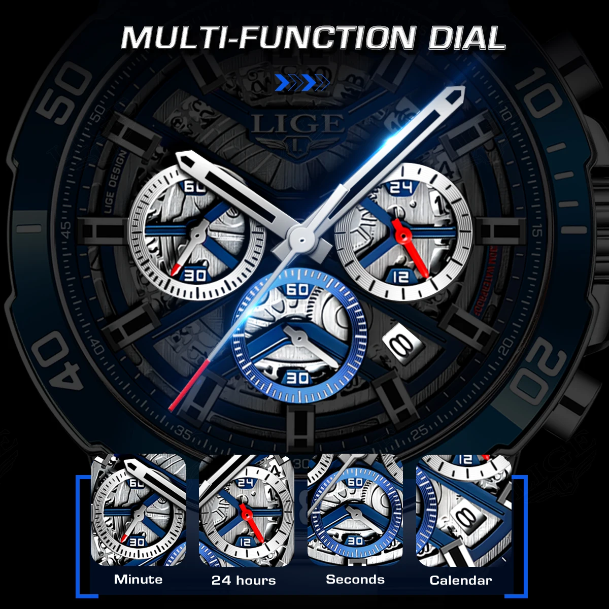 LIGE นาฬิกาผู้ชายนาฬิกาข้อมือควอตซ์ Mens นาฬิกาแบรนด์หรูนาฬิกาผู้ชายกีฬาทหารนาฬิกาผู้ชาย Chronograph Reloj Hombre