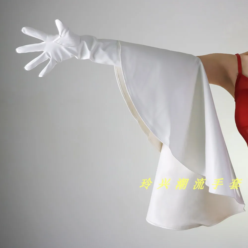60 cm 24" LANGE RÜSCHENHANDSCHUHE Kunstleder Opera Schwarz Weiß Einzigartige Laufsteg-Accessoires Modische Accessoires Lange Ärmel Manschetten – Detail 6