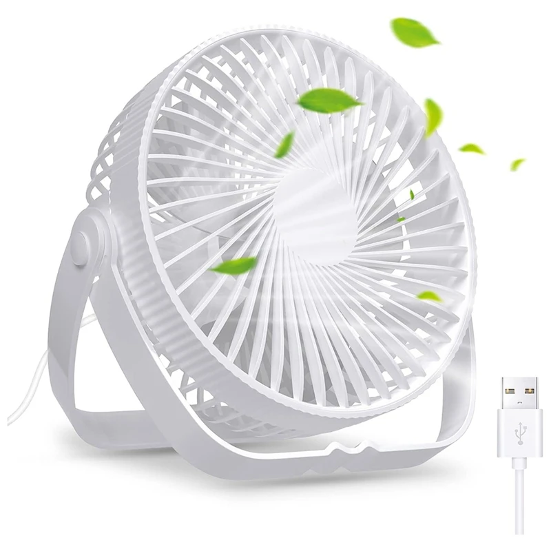 Silent Powerful Portable Mini Cooling Fan Rechargeable Battery Fan 3 Speeds Adjustable 360° White