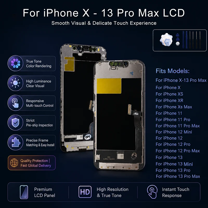 New Test OLED For iPhone X XS XR XS MAX LCD Touch Screen For 12 13 Mini 11 12 Pro 13 Pro Max Incell With Tools Replacement Parts