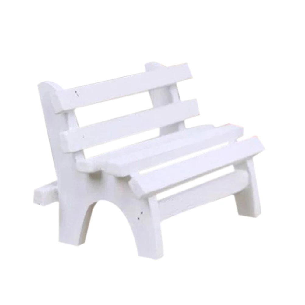 

Maniature Wooden Bench Decorative Wooden Bench White Hollow Design for Home Miniature Garden Ornaments Landscape