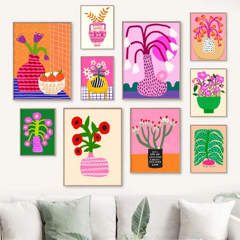 Pink Flower Market Vase Floral Plant Cute Wall Art Canvas Painting Nordic Posters And Prints Wall Picture For Living Room Decor