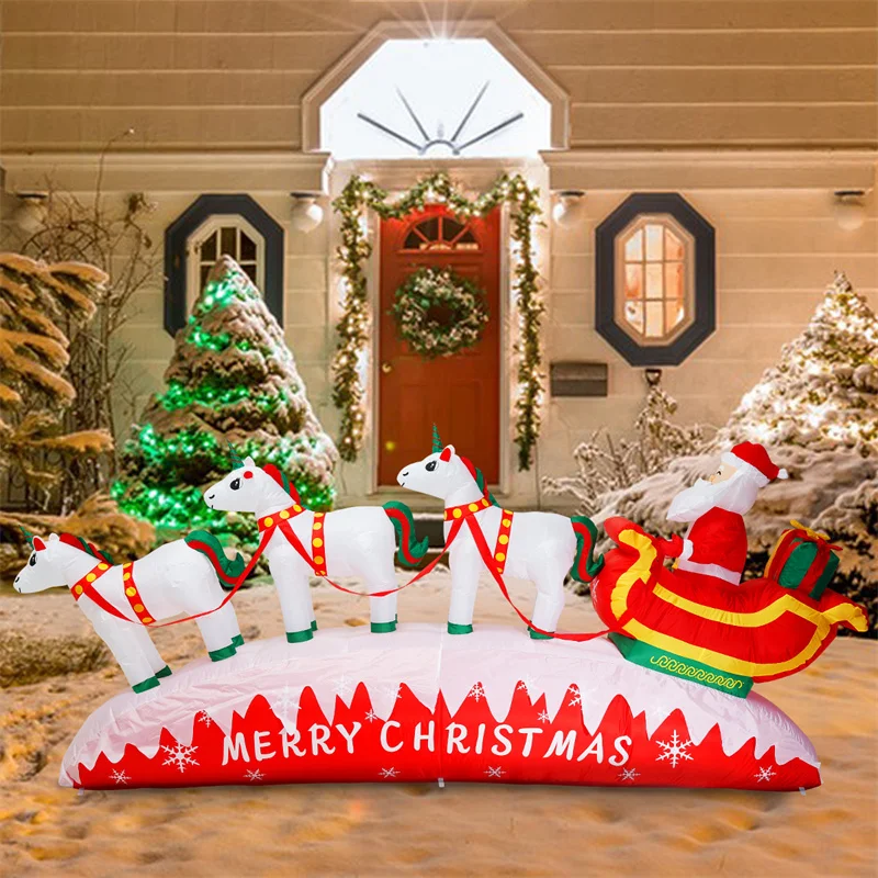 

Inflatable Merry Christmas Santa Claus Unicorn Sled Decoration Indoor Outdoor Garden Courtyard Inflatable Ornaments for Navidad