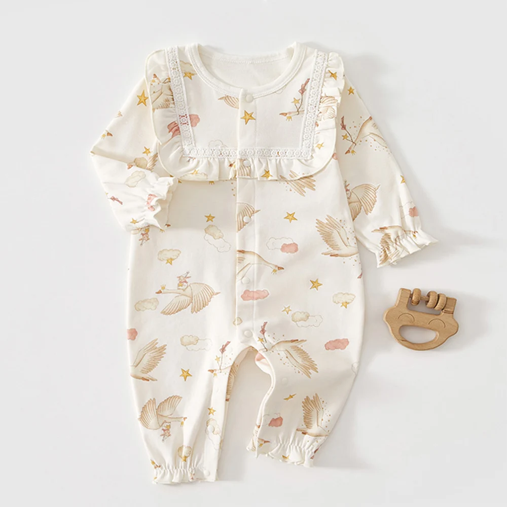 Baby Girl Christmas Romper Long Sleeve Ruffles Cotton Cute Animal Print Baby Clothes Newborn Jumpsuits