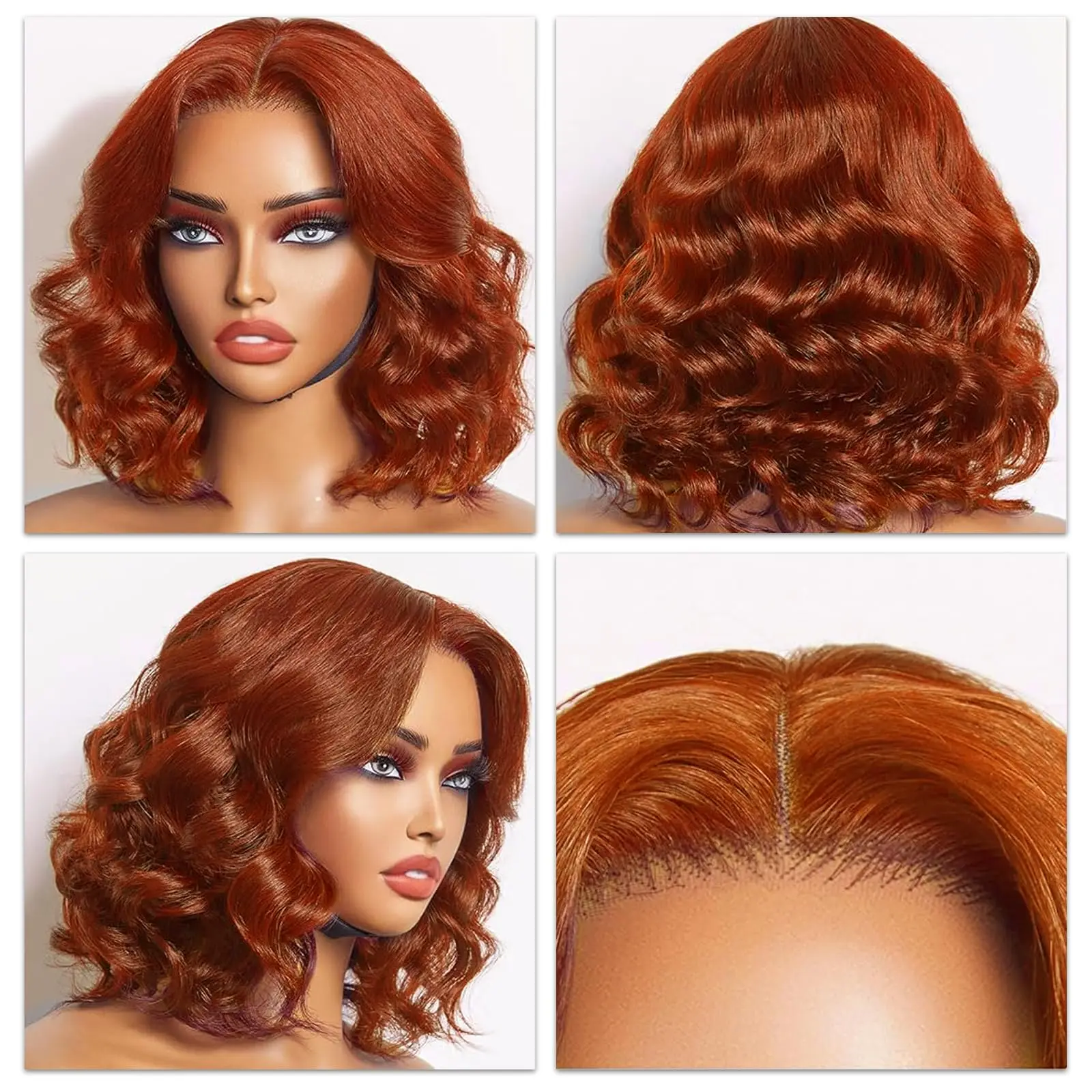 # 350 lose Welle kurze Bob Perücke Echthaar Ingwer Orange 5x4 HD kurze Bob Perücke Lace Front Perücke leimlose Bob Cut Perücken für Frauen