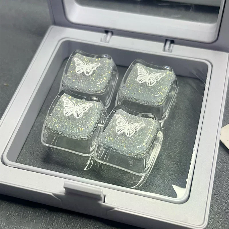 

1 шт., полупрозрачные колпачки для клавиш ручной работы из смолы с блестками и крестообразной осью, механическая клавиатура, украшение для клавиш ESC WASD, колпачки для клавиш