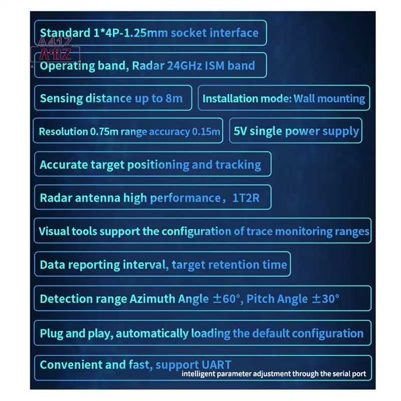 A41Z-Rd-03D 24G Multi-Target Human Motion Trajectory Localization And Tracking Radar Module On-Board PCB Antenna