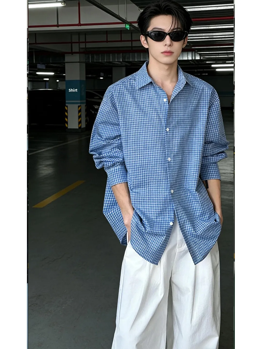 

Синяя клетчатая рубашка с длинным рукавом для мужчин, весенняя, легкая, в стиле Cleanfit, молодежная, свободного кроя, дышащая, удобная.