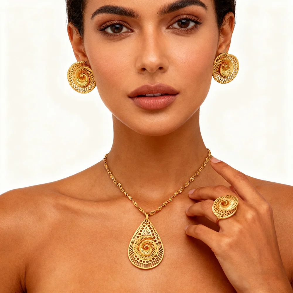 

Gold plated stainless steel Necklace and earrings set for women Fashion Personality Simple necklaces earrings jewelry gift