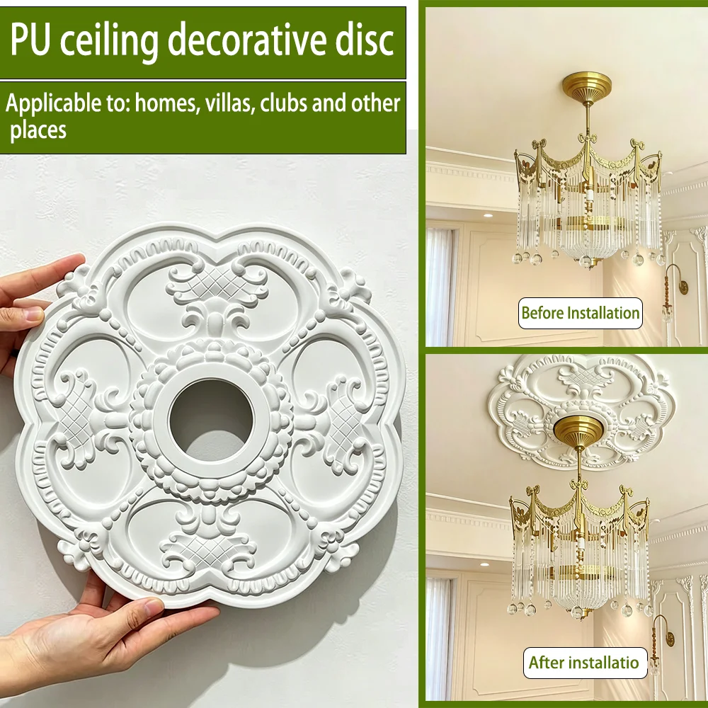 

Round PU Ceiling Medallion Polyurethane Decorative Ceiling Rosette Modern Artistic Circular Panel for Home Bedroom Decoration,