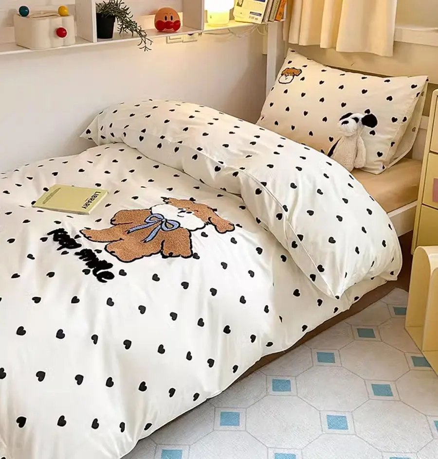 Cute cartoon dog heart bedding set 1.2 1.5 1.8 teen,twin full queen lovely cotton home textile bed sheet pillow case quilt cover