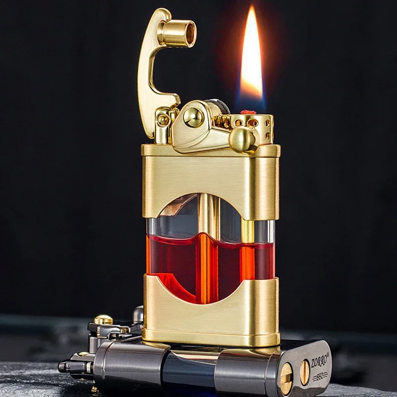 Zorro New Kerosene Lighter Rocker Arm Flint Grinding Wheel Ignition Transparent Oil Tank Creative Old-Fashioned Gasoline Smoke