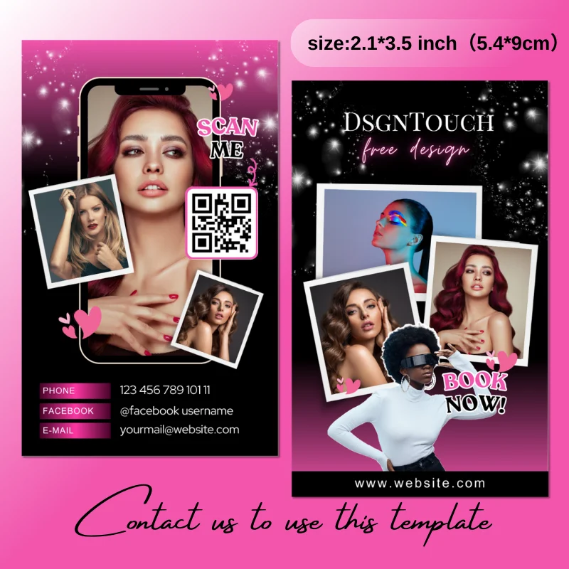 

DsgnTouch Glamorous Black to Pink Gradient Business Cards For Nail Techs Makeup Artists Beauty Professionals Editable Templates