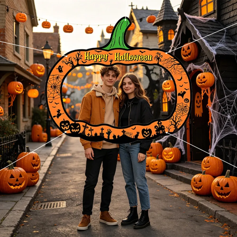 1 Stück HAPPY Halloween Kürbis-Party-Dekorationen Gruseliges Kürbis-Türbanner Unheimliche Fotokabinen-Requisiten Horror-Fotografie-Hintergrund