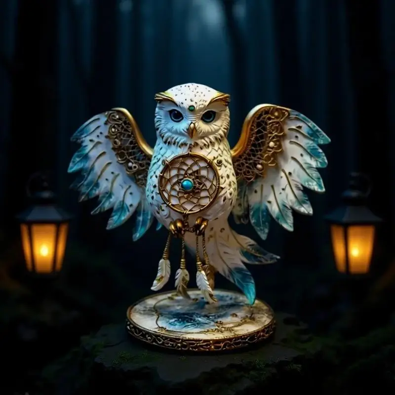 2D Flat Acrylic Owl Decor Not 3D Solid Statue Sparkling Crystal Snow Owl Desktop Ornament With Clear Acrylic Stand