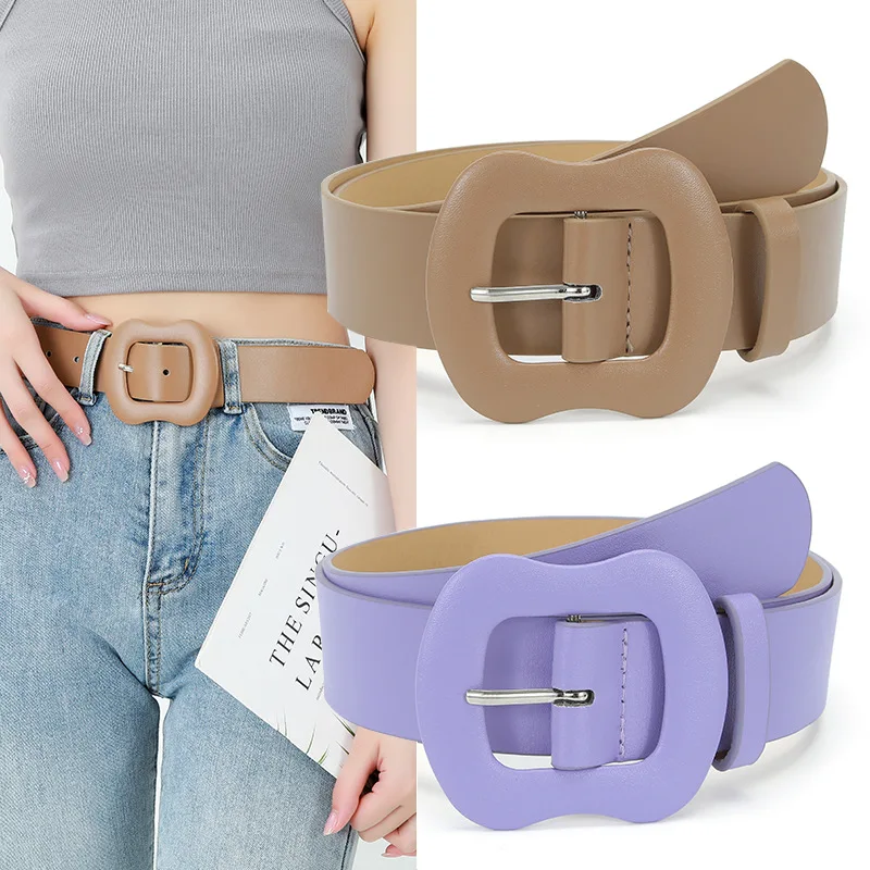 Korean-Style Candy-Colored Fresh-Look Wide Belt with Pin Buckle Fashionable Versatile Niche Gourd-Buckle Dress Belt for Women