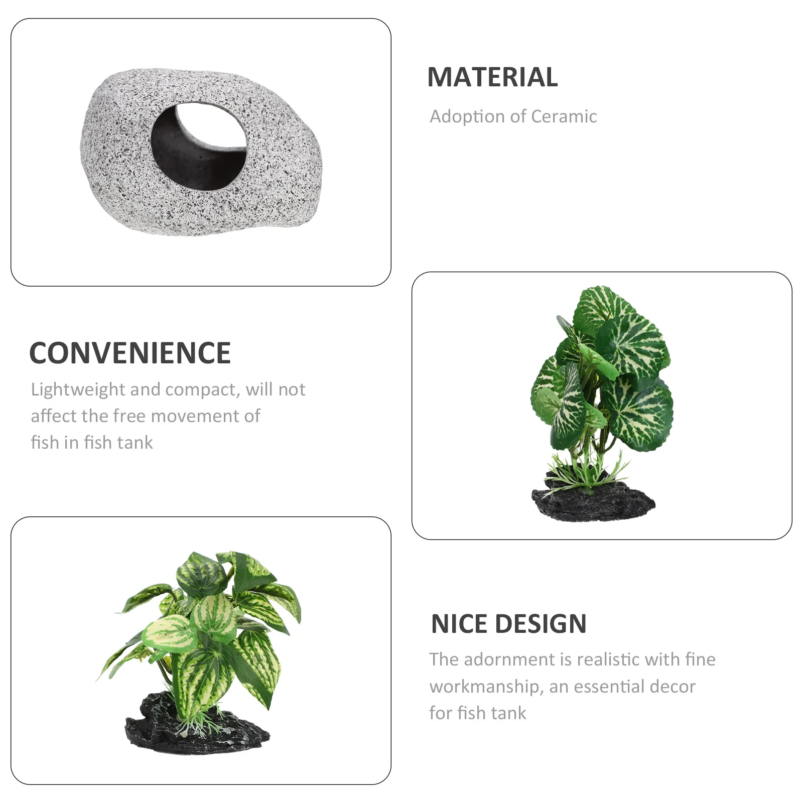 

1Set Aquarium Grass Decorative Fish Cave Simulated Plant Wear-Resistant Delicate Aquarium Tank Accessory Ceramic Fish Cave