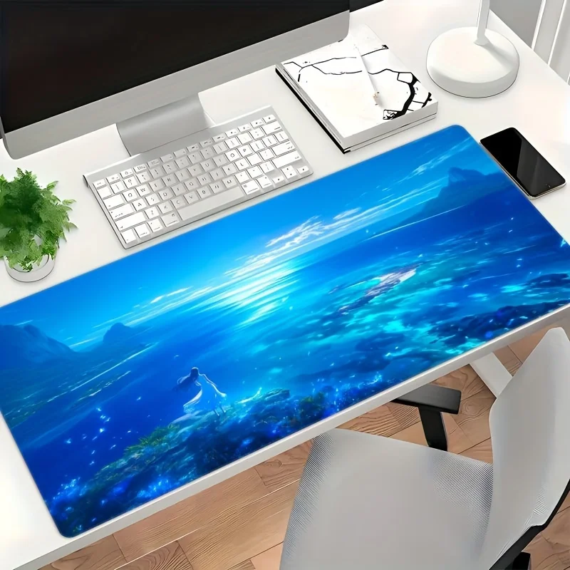 Ocean Seascape Anime Girl Desk Mat Extra-Large Gaming Mouse Pad Non-Slip Rubber Work Surface