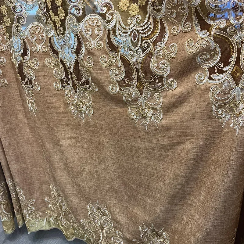 

Custom Size Embroidered Luxury Curtains for Living Room Bedroom Blackout Dining Tulle Openwork Chenille Valance Elegant Coffee