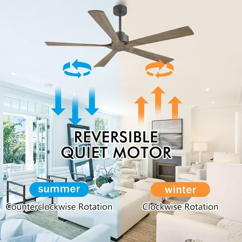 60 Inch Modern Ceiling Fan without Light, 5 Solid Wood Blades,for Bedroom Living Room, Charcoal Finish with Wood Blade