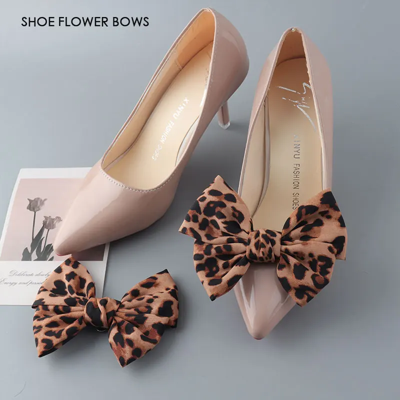 Leopard Print Bow Shoe Flower Removable Shoe Clip High Heels Accessory DIY Shoe Accessories are Detachable Bow Shoe Buckle