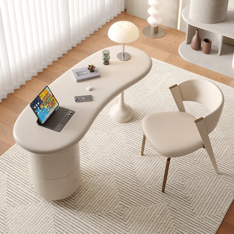 

Cream style desk, light luxury, modern minimalist rock board, household writing desk, small apartment, French shaped office