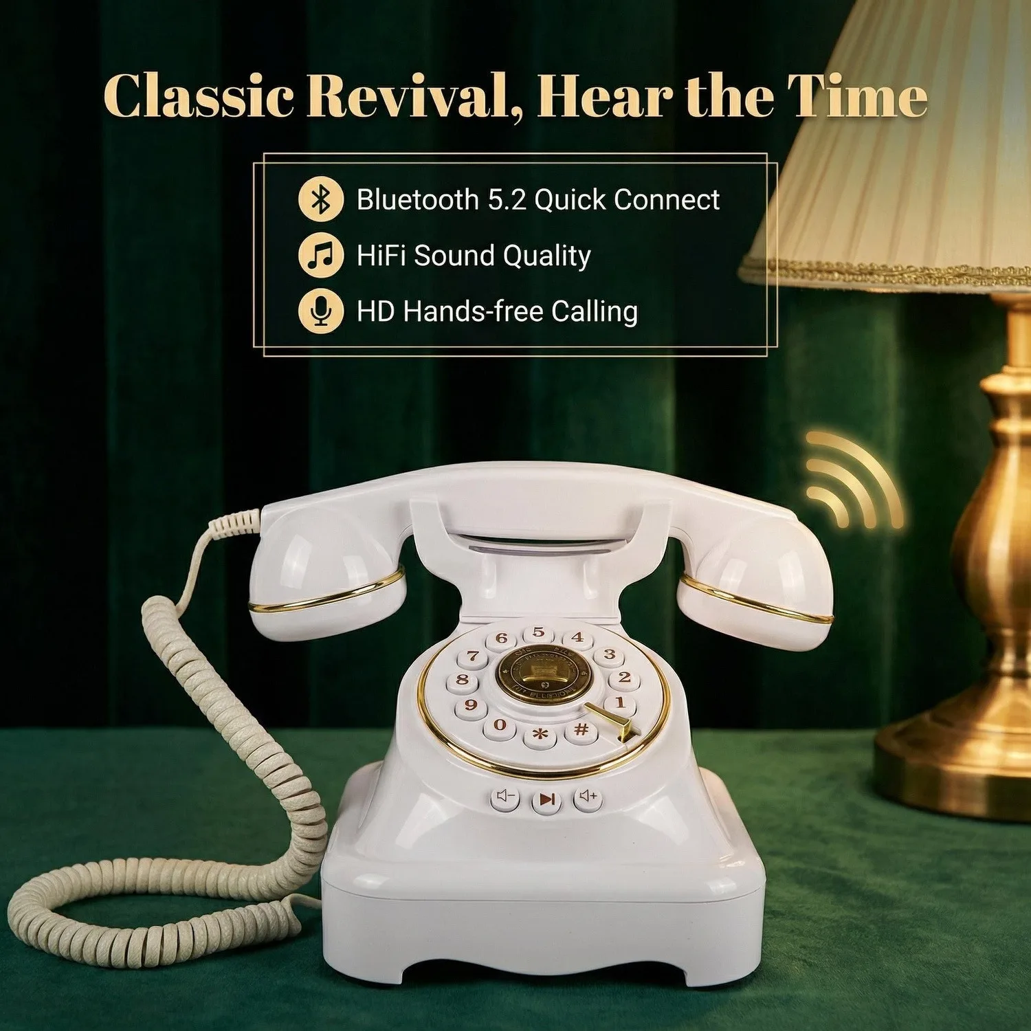 Retro Bluetooth Telephone Wireless Speaker Vintage Landline Phone Bluetooth 5.2 Music Playback 3-Button Control for Living Room