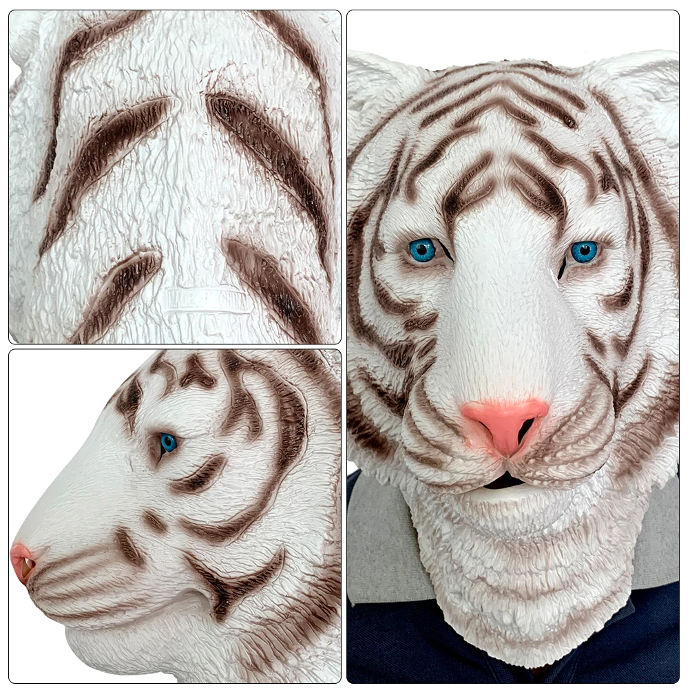 

Creative Halloween Tiger Mask Breathable Latex Face Cover Unique Costume Headgear Scary Dress Up Prop Party Accessory