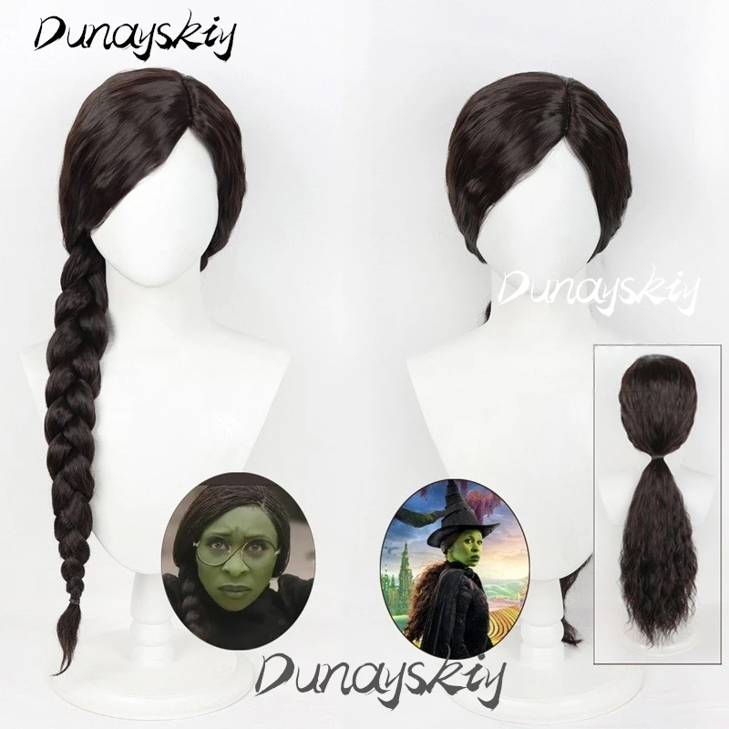 Wicked Elphaba Cosplay Wig Ponytail Braid Long Hair Elphaba Cosplay For Halloween Party Role Play Movie Suit Prop Customized