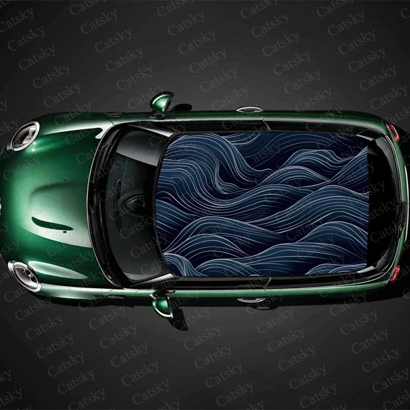 Minimalistic Wave Pattern Car Roof Sticker Wrap Racing SUV Accessories Packaging Painted PVC Custom Car Graphic Decal