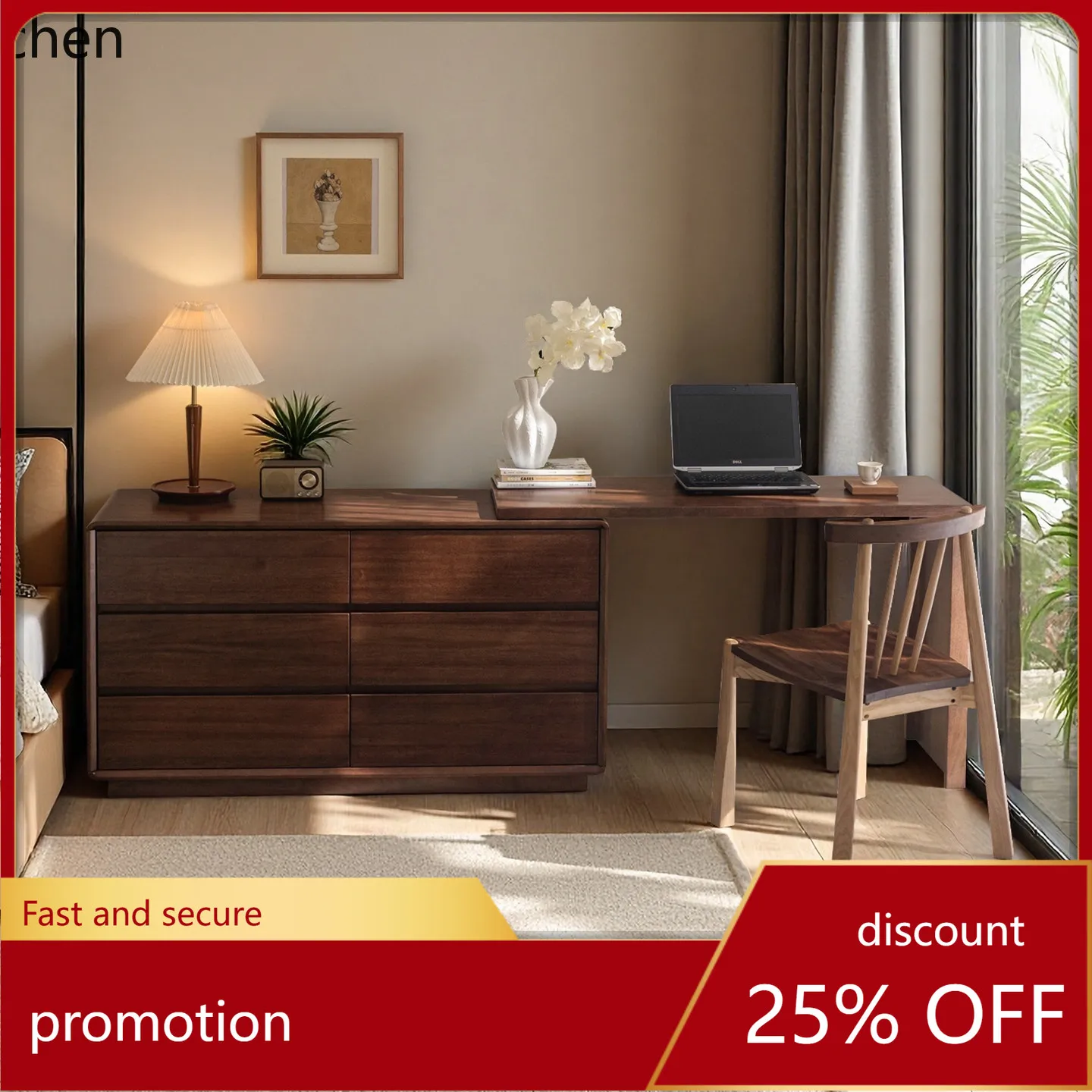 

HT Solid Wood Dressing Table and Chest of Drawers Integrated Bedroom Bedside Makeup Table Extendable Simple Bedroom