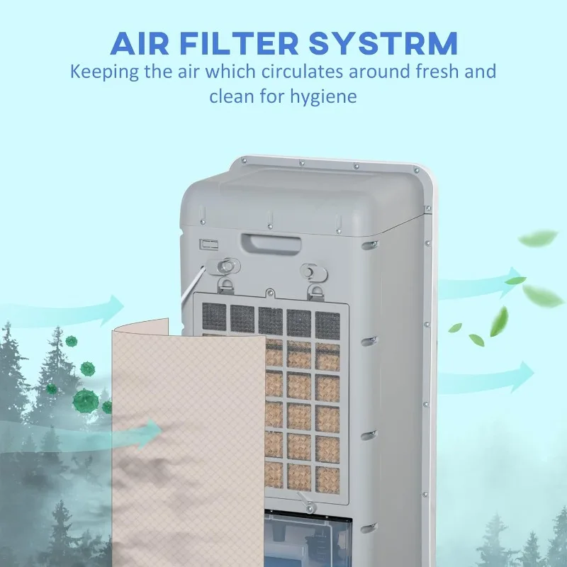 هومكوم مبرد الهواء التبخيري 32 بوصة، 60 °   تتأرجح، مروحة تبريد الثلج 3 في 1، مبرد مستنقع محمول مع مرطب